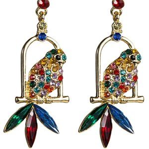 Vintage Art Deco Nouveau Style Bird In Cage Vintage Design Colorful Crystal
